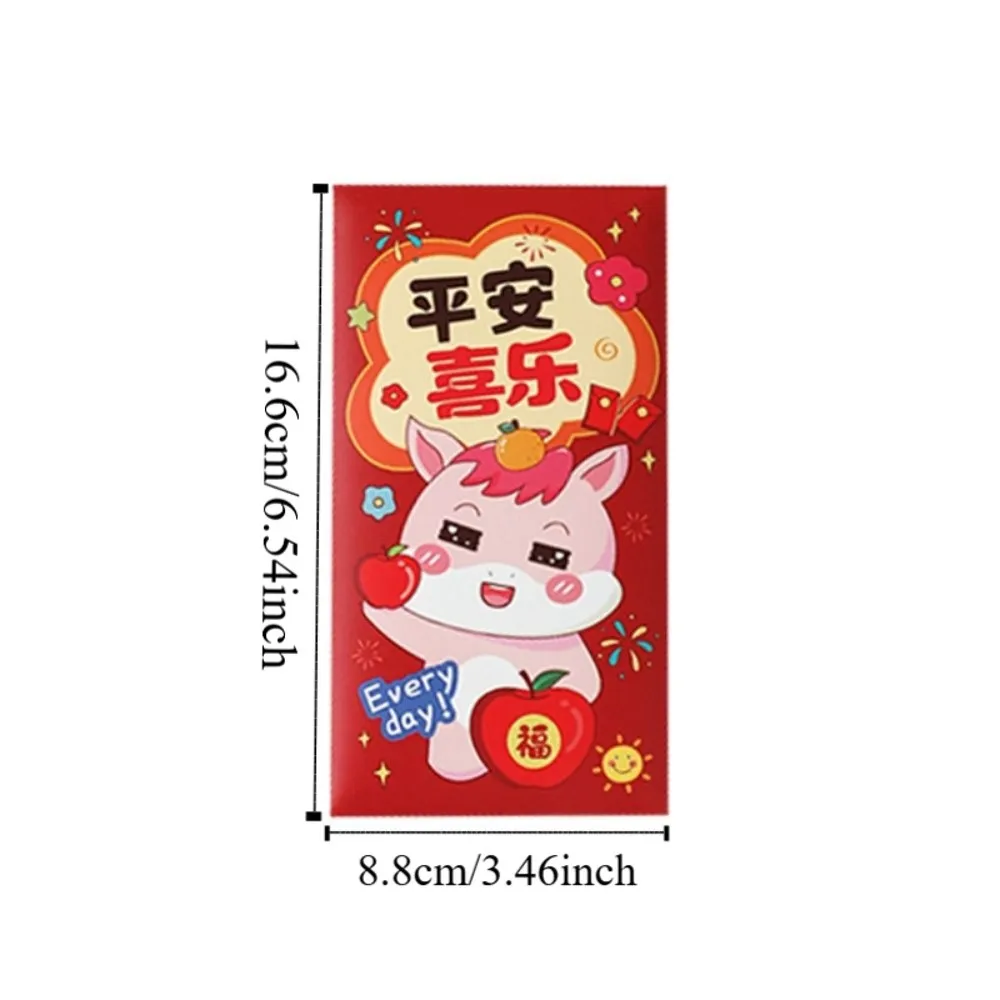 6 STKS Papier Paard Jaar Rode Envelop Lente Festival Cartoon Nieuwjaar Rode Enveloppen Gift Bag Zegenen Woorden Geluk Geldzak