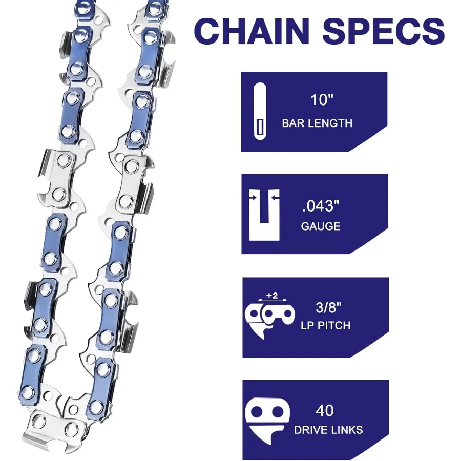 4 عبوات من سلسلة المنشار مقاس 10 بوصة مقاس 3/8 بوصة LP Pitch.043 بوصة مقياس 40 وصلة محرك تناسب Milwaukee Ryobi Worx Craftsman والمزيد