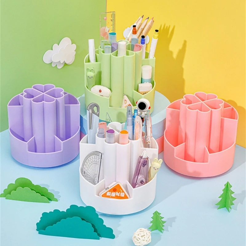 ภาชนะใส่ปากกาพลาสติกหมุนได้โต๊ะแต่งหน้าแปรงที่ใส่ปากกาเก็บถ้วยโต๊ะเครื่องเขียนออแกไนเซอร์โต๊ะออแกไนเซอร์ปากกา Y9RF