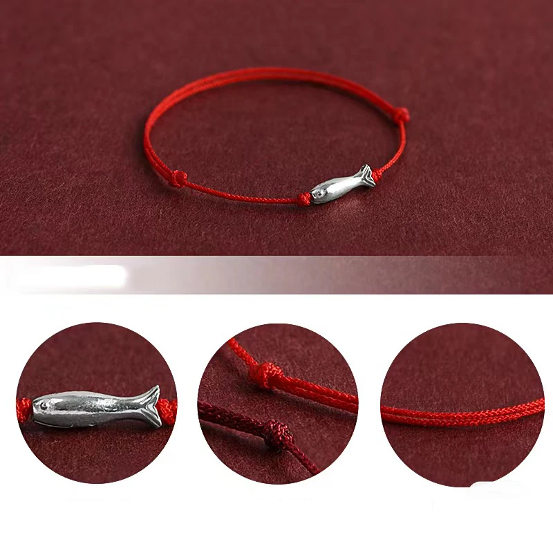 Kabbalah Red String Bracelet Lucky Koi Fish Bracelet for Women Men Adjustable Handmade Silver Color Fish Bracelets Protection