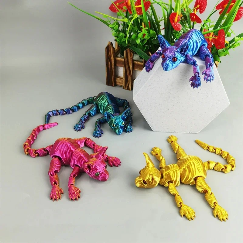 3D Printed Realistic Hairless Sphynx Cat Figurine – Adorable Articulated Fidget Toy, Perfect Gift for Cat Lovers