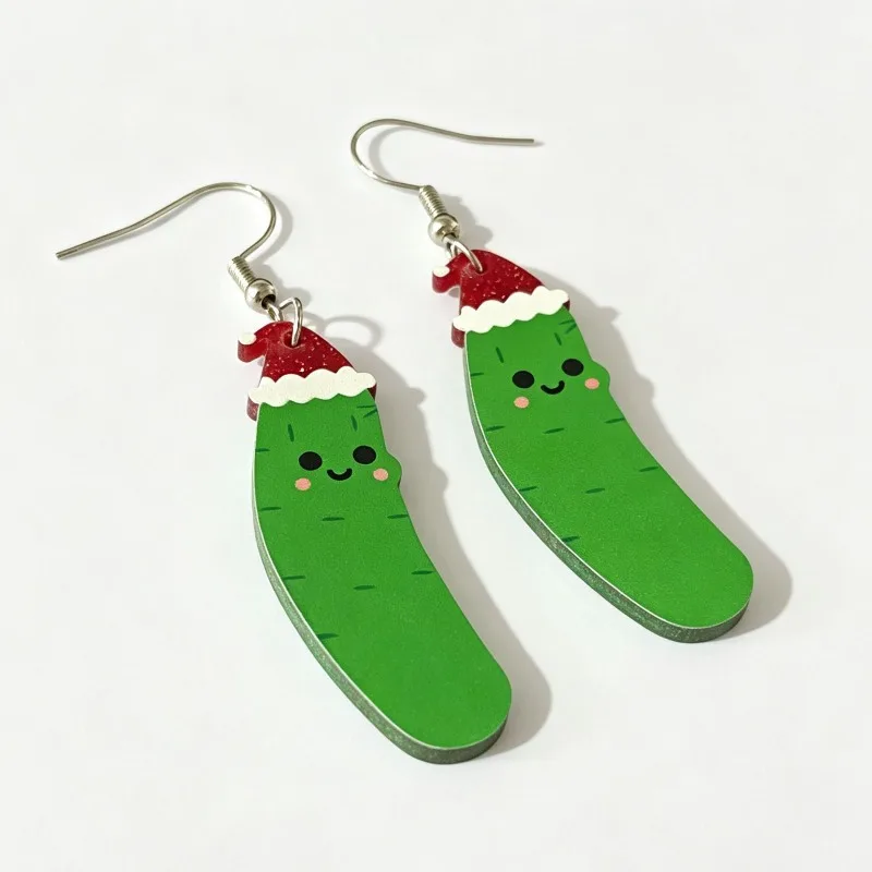 Christmas Series Cute and Fun Cucumber Earrings Acrylic Pendant Red Green Knitted Sweater Christmas Santa Acrylic Earrings