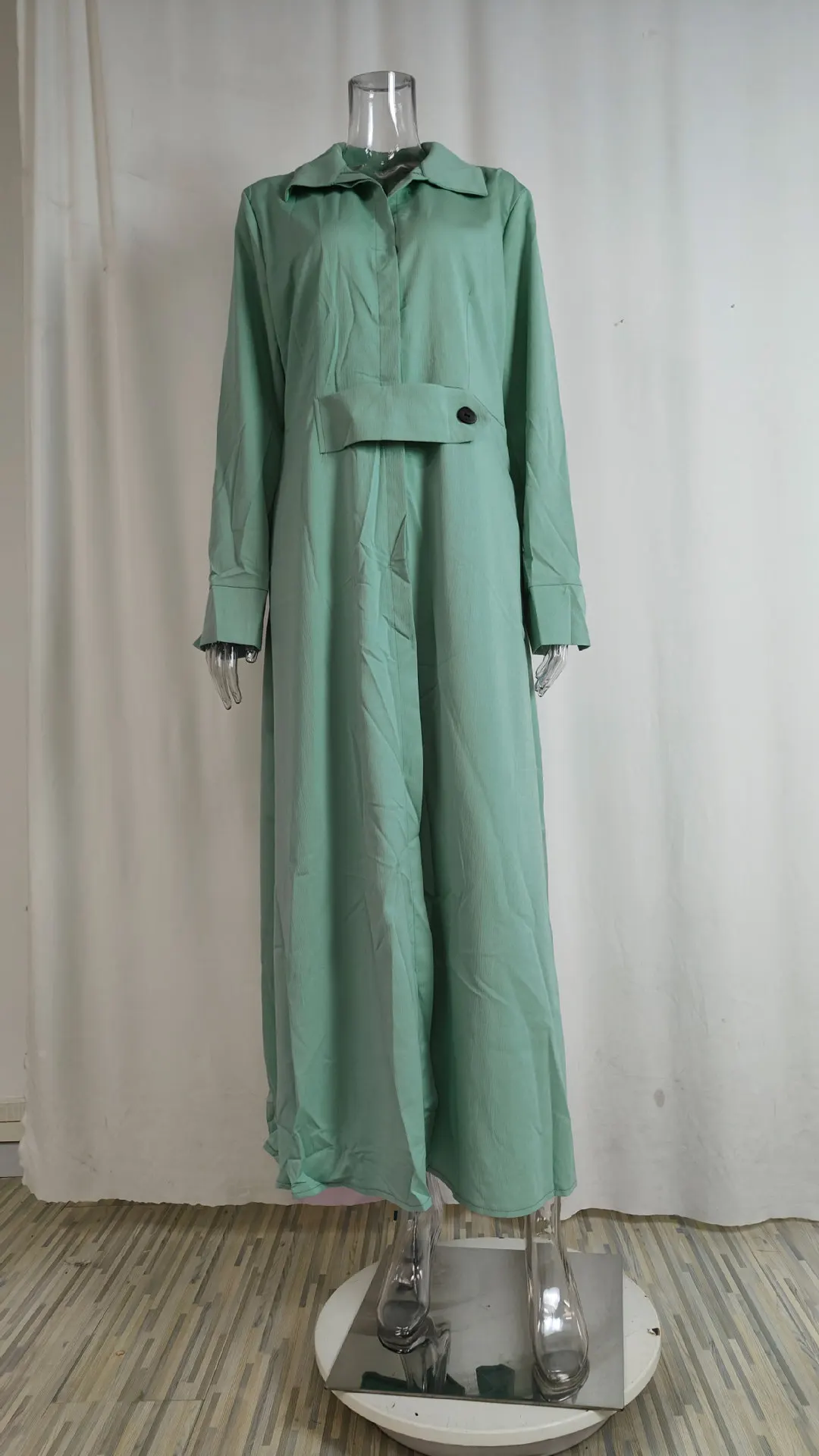 فستان نسائي لخريف 2025 موضة جديدة أنيقة بأكمام طويلة وقت الفراغ بلون سادة ورقبة على شكل V فساتين قميص للسيدات مثيرة #1