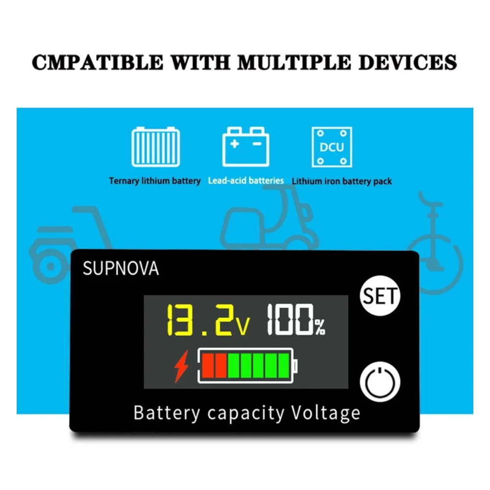 6133A Đèn Báo Dung Lượng Pin DC 8V-100V Axit Chì Lithium LiFePO4 Xe Ô Tô Xe Máy Vôn Kế Điện Áp Đo 12V 24V 48V 72V