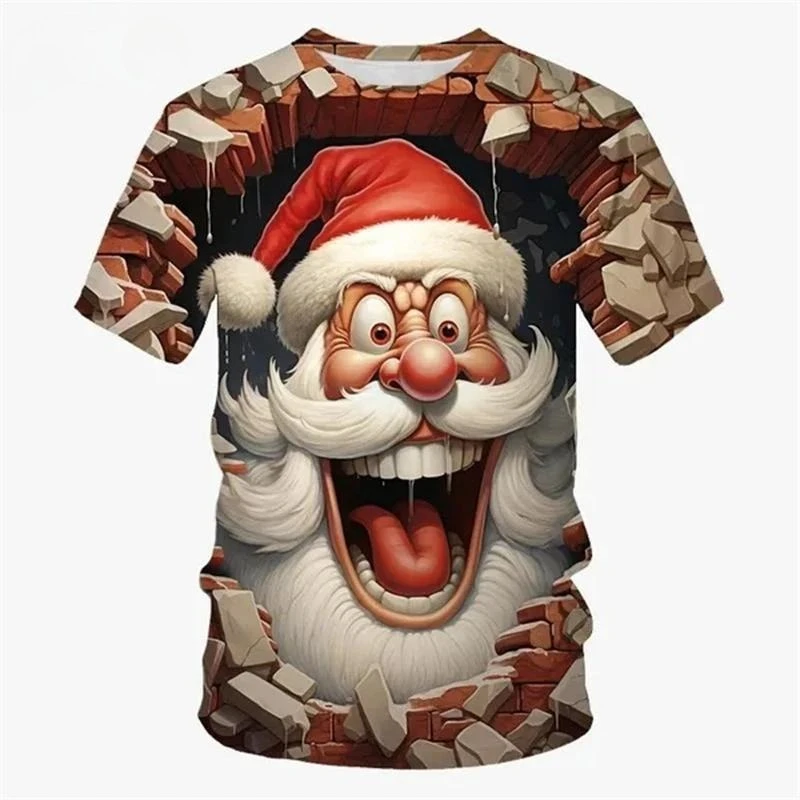 

Santa Claus 3D Printed Short-Sleeve Shirt - Casual, Soft, Comfortable, Unisex Christmas Festival Fun Fashion Clothing