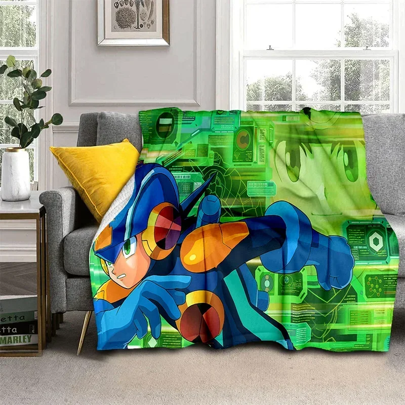 Retro Games Megaman Rockman Cartoon Blanket,Soft Throw Blanket for Home Bedroom Bed Sofa Picnic Travel Office Cover Blanket Kids