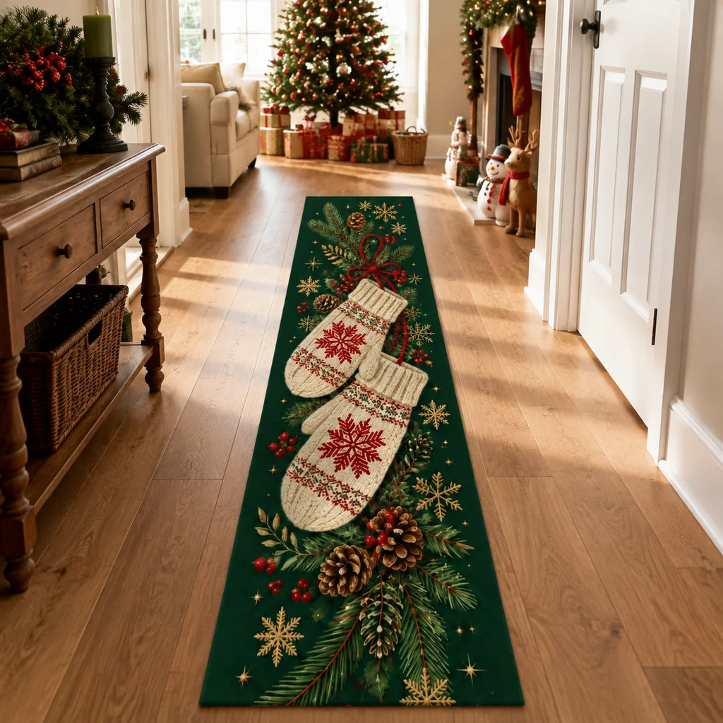VIKAMA Christmas Series Festive Decor Rug Corridor Runway Staircase Corridor Hallway Entrance Passage Kitchen， Flannel Carpet