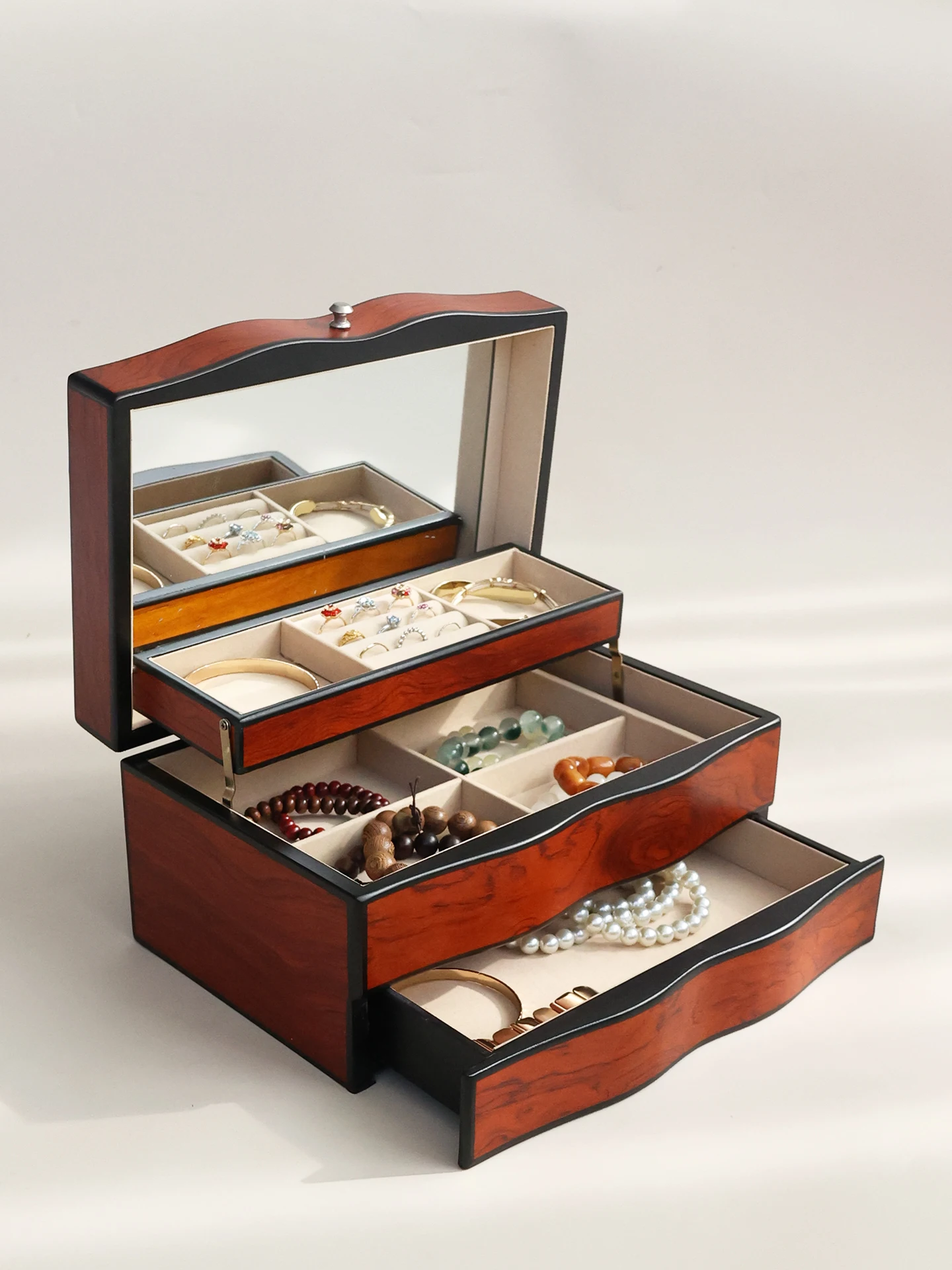 

Retro Chinese Sle Wood Jewelry Box Multi-Layer Der Gold Ring Bracelet Nelace High-End Storage Box Organizer