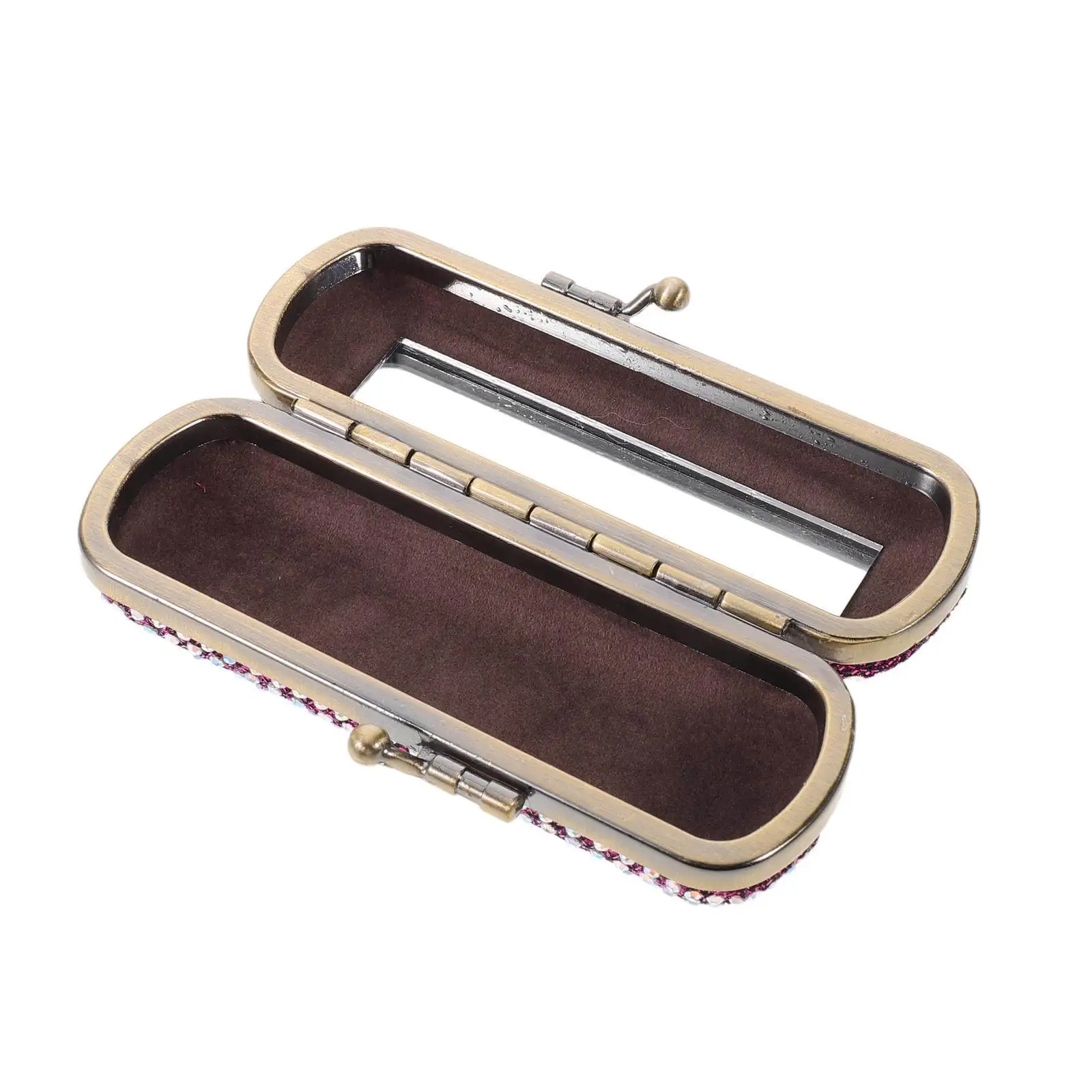 Rhinestone Lipstick Storage Case Portable Anti-Drop Mirror Mini Lipstick Organizer Travel Holder for Purse