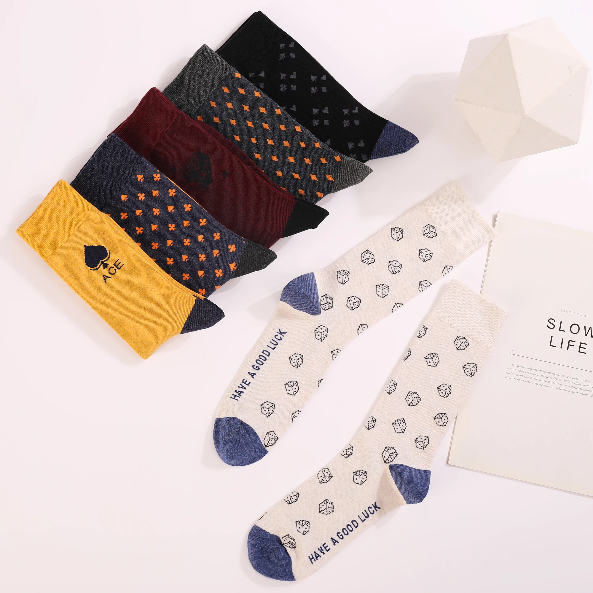 5Pairs Mens Fun Dress Socks, Pattern Funny Socks Pack, Colorful Striped Combed Cotton Novelty Socks,Cool Breathable Casual Socks