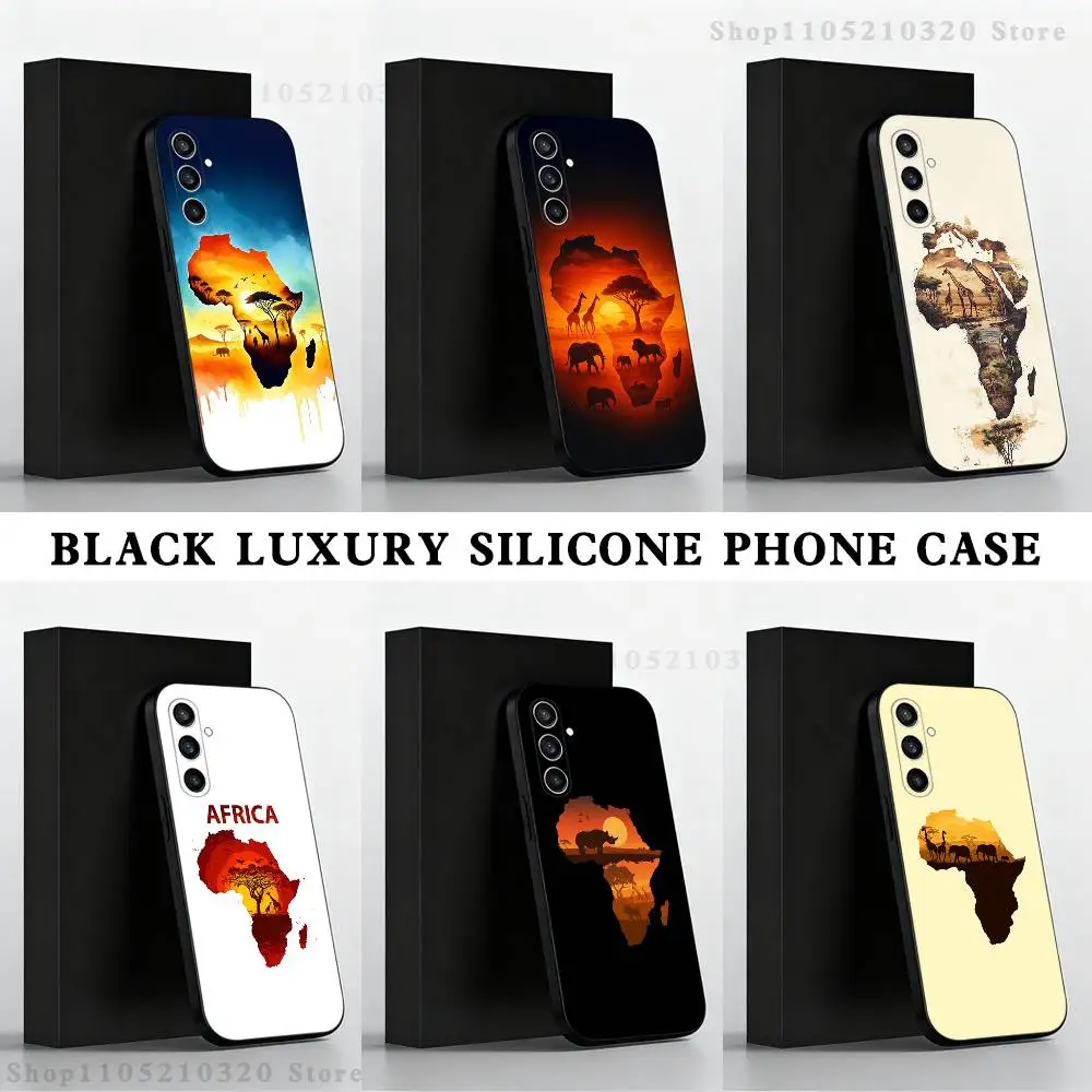 

Africa Map Art Phone Case For Samsung S 25,24,23,22,30,21,10,9,Ultra,Plus,Lite,FE,4,5 G Black Soft Case