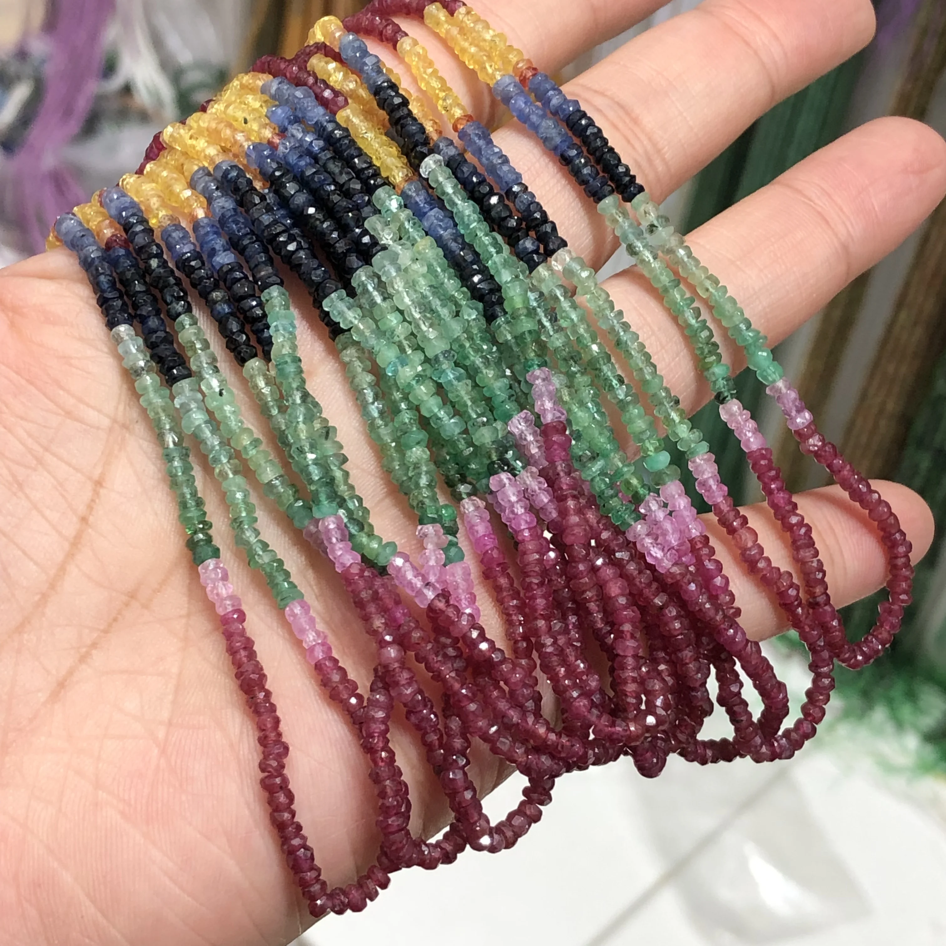 1 Pc Fengbaowu Natural Colorful Gem Sapphire Ruby Emerald Loose Spacer Beads Jewelry Making For Bracelet Necklace Earring