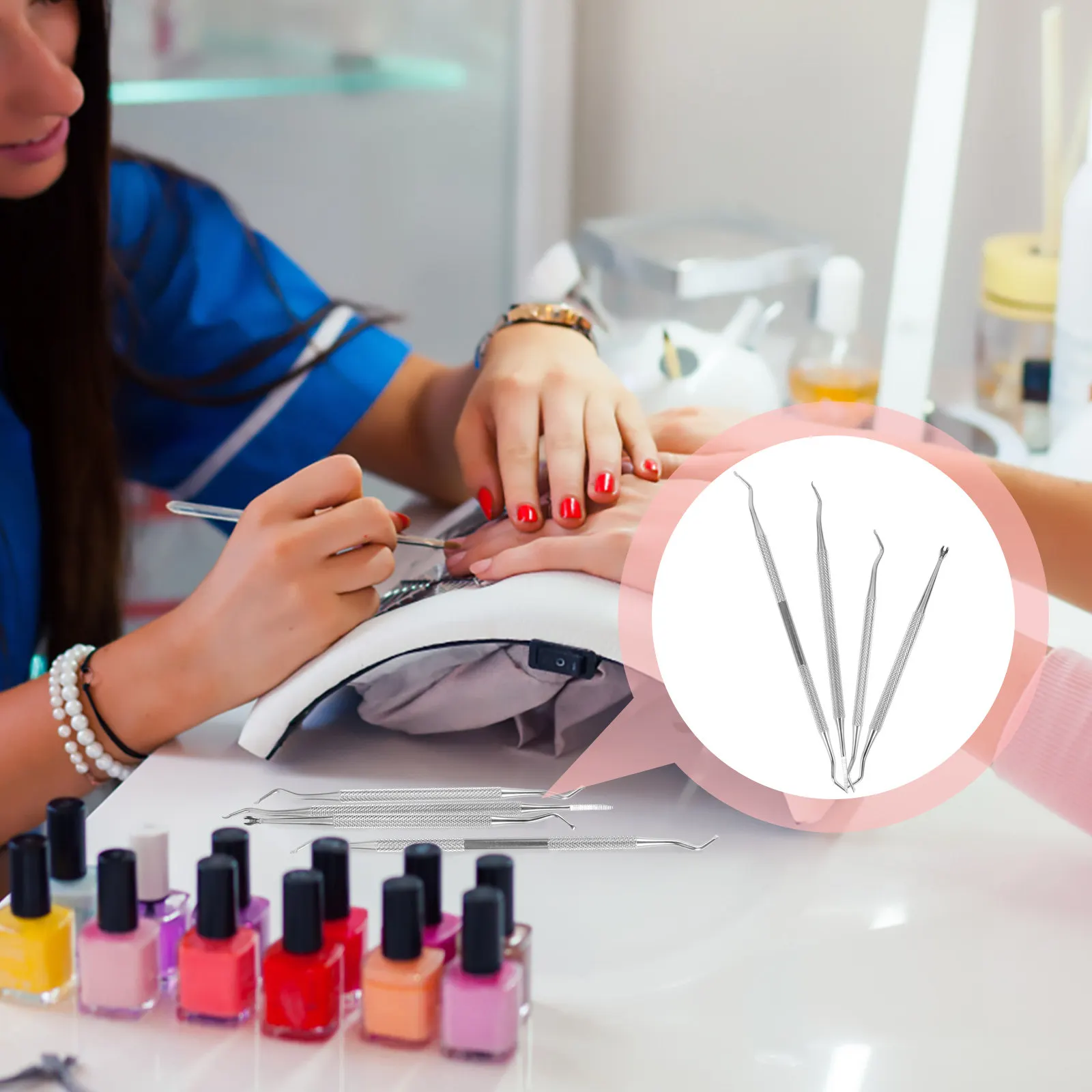 

4Pcs Stainless Steel Nail Art Tool Double Head Dead Skin Nail Remover Portable Manicure Care Kit for Home Professional Use