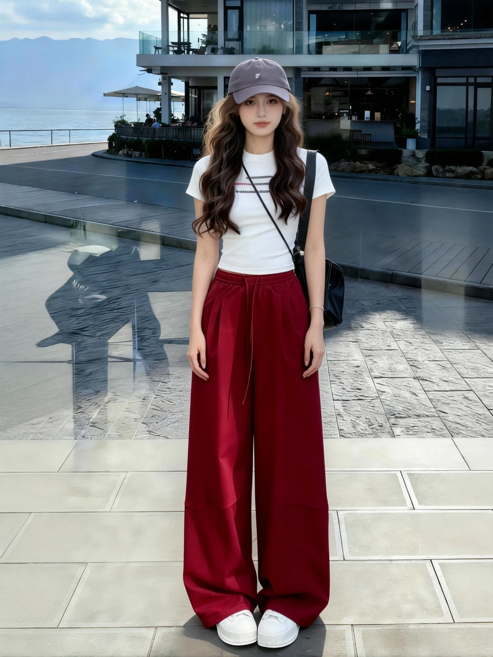 Angola Red Wide Leg Workwear Trousers for Women Summer Lazy American Sport Casual Long Pants Jazz Dance Pants Small Size