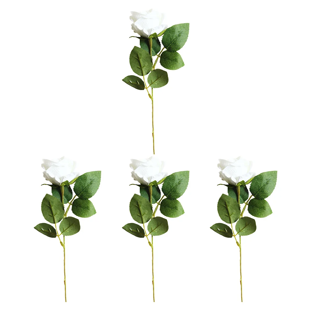 

4Pcs Flannel Artificial Rose Simulated Flowers Lightweight Fake Roses Wedding Decoration Photo Prop Arrangement