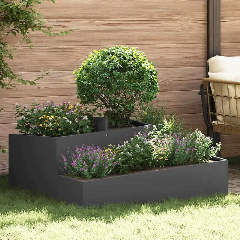 Grand bac à plantes en métal 100x100x50cm, pot de jardin industriel moderne avec construction robuste, montage facile pour balcon, patio, cour, décoration extérieure, noir