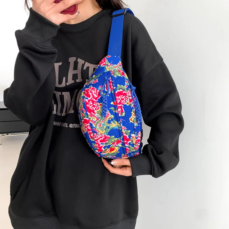 2024 new Chinese windchest bag Northeast big flower single shoulder crossbody bag personality all fashion Fanny pack women