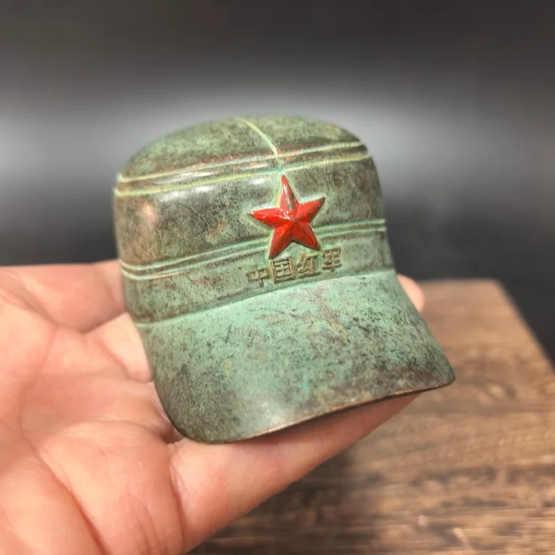 Green-rust patinaed brass pentagram copper cap decorative ornament, souvenir, collectible, small gift, craft item