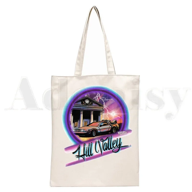 Back To The Future Graphic Cartoon Print Canvas Shoulder Bag Female Harajuku Funny Large-capacity Eco Environmental Shopper Bag