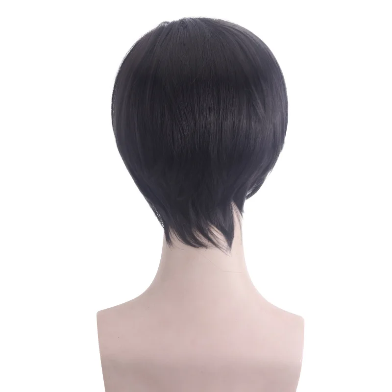الاصطناعية شعر مستعار أسود قصير الجزء الأوسط أرملة الذروة شعر مستعار تأثيري لحزب الهالوين أنيمي زي ألياف مقاومة للحرارة الشعر #5