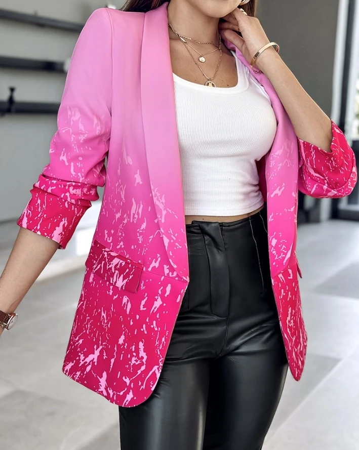 Elegant New Fashion 2024 Autumn Winter Casual Female Clothing Outfits Ombre Shawl Collar Flap Detail Blazer Coat Jacket Top