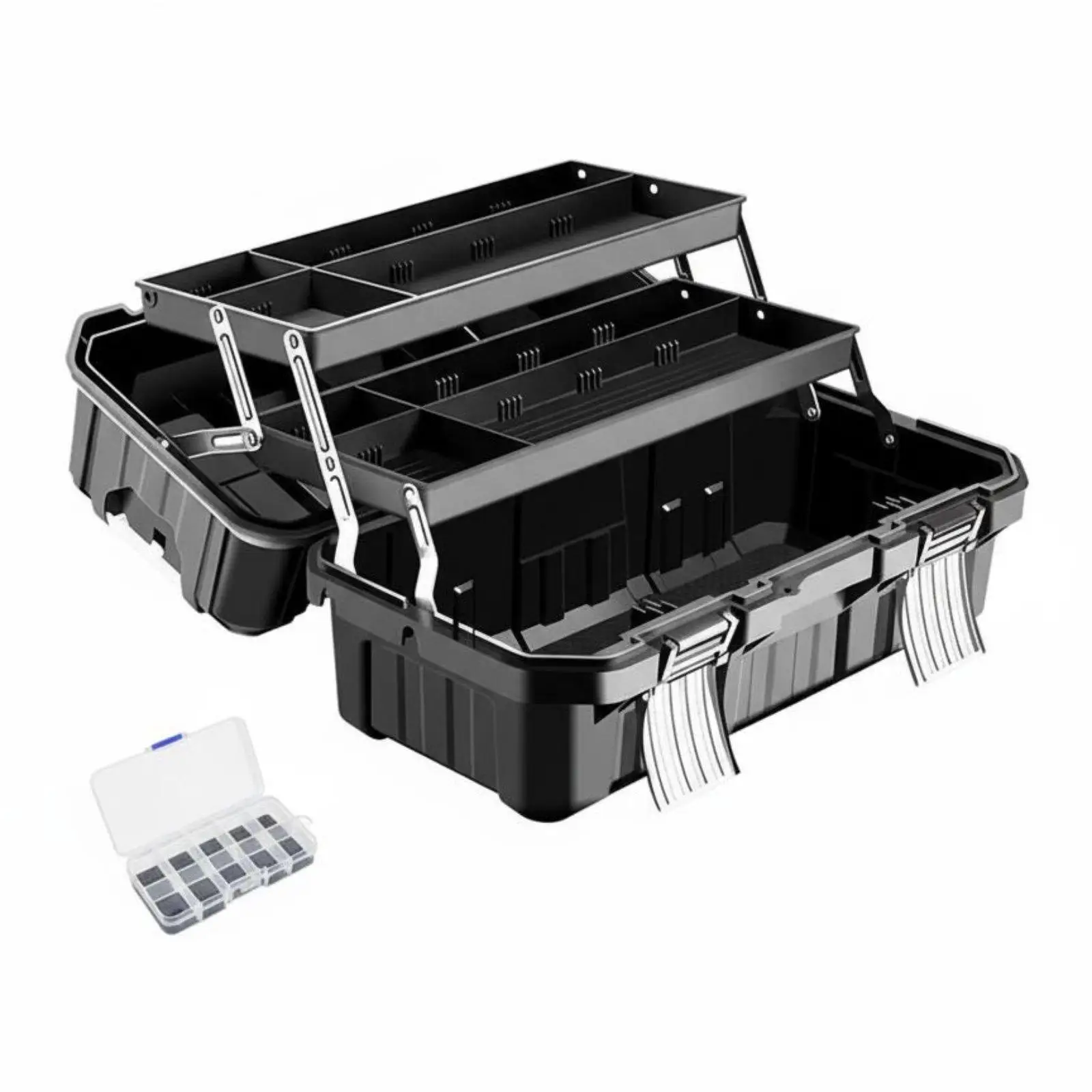 Heavy Duty Folding Toolbox Waterproof Cantilever Organizer Case with Compartments for Mechanics