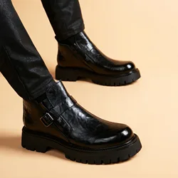 Retro Dress Men Boots Fashion Buckle Strap Chelsea Boot For Man Formal Business Ankle Boots Elegant Social Oxfords Male