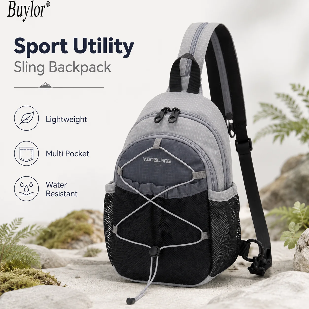 Buylor Lightweight Chest Bag Sling Crossbody Bag Outdoor Travel Shoulder Pack Waist Bag Multi Pocket Water Resistant Design