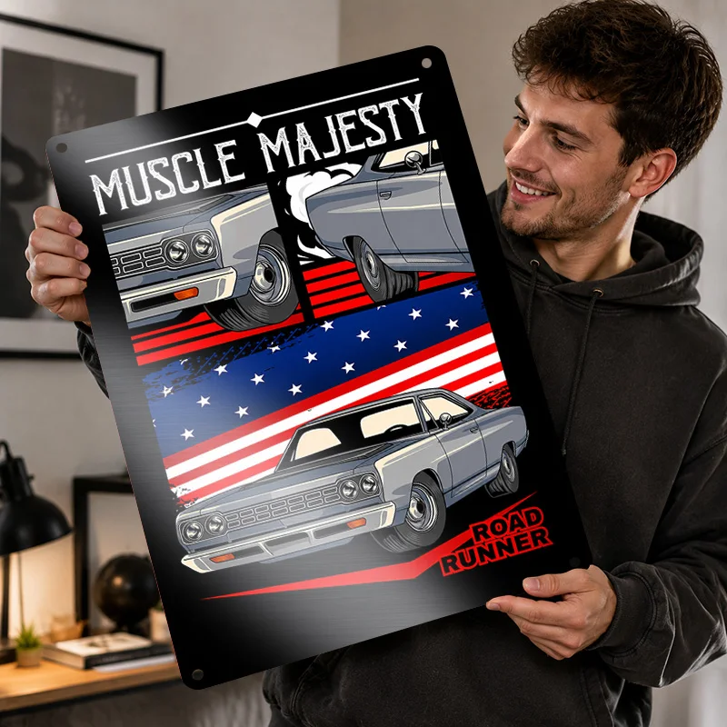 USA Road Runner Barracuda Classic Muscle Car Printed Posters Customized Metal Sign Technical Blueprint Wall Art For Living Room