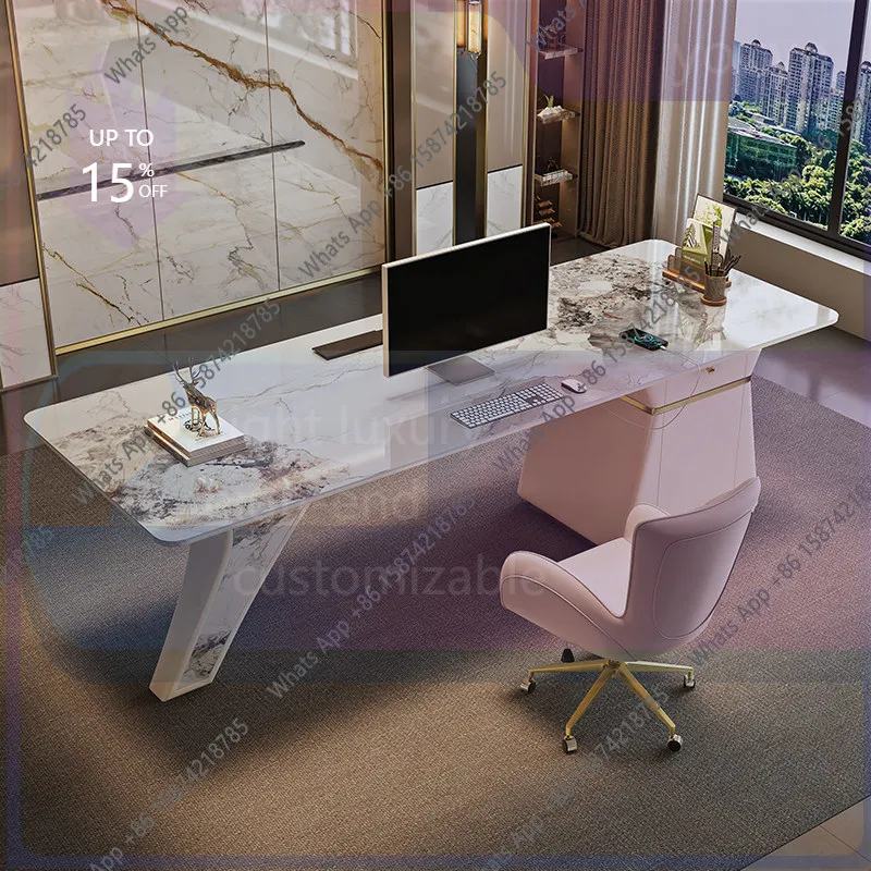 grE Rt Light Luxury High-end Large Slab Rock Slab Desk Villa Home Study Modern Simplicity Advanced Sense Boss Office Computer De