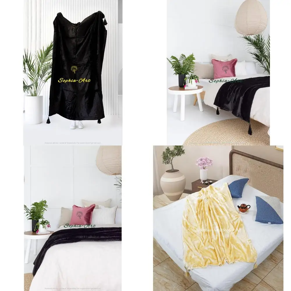 

Luxury Crushed Velvet Throw Blanket with Tassels - Cozy Plush Lightweight Sofa Bed Warm Boho Throws for Pets