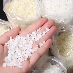 200-1200pcs Half Round Pearls Nail Rhinestones 2/3/4/5/6mm White Beige Pearl Beads Caviar Nail Decor 3D Flatback Resin Nail Gems