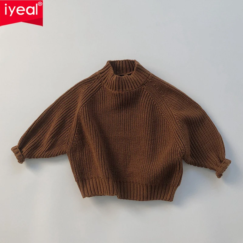 

IYEAL Kids Casual Knitted Pullovers Clothes Infant Baby Girls Cute Solid Color Sweater Boys Long Sleeve Warm Turtleneck Knitwear