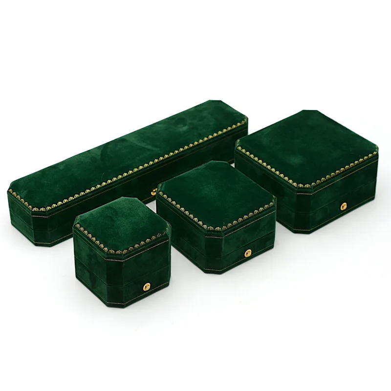 Luxury Flannel Vintage Style Jewelry Box High Quality Ring Earring Pendant Necklace Bangle Bracelet Jewellery Packaging Case