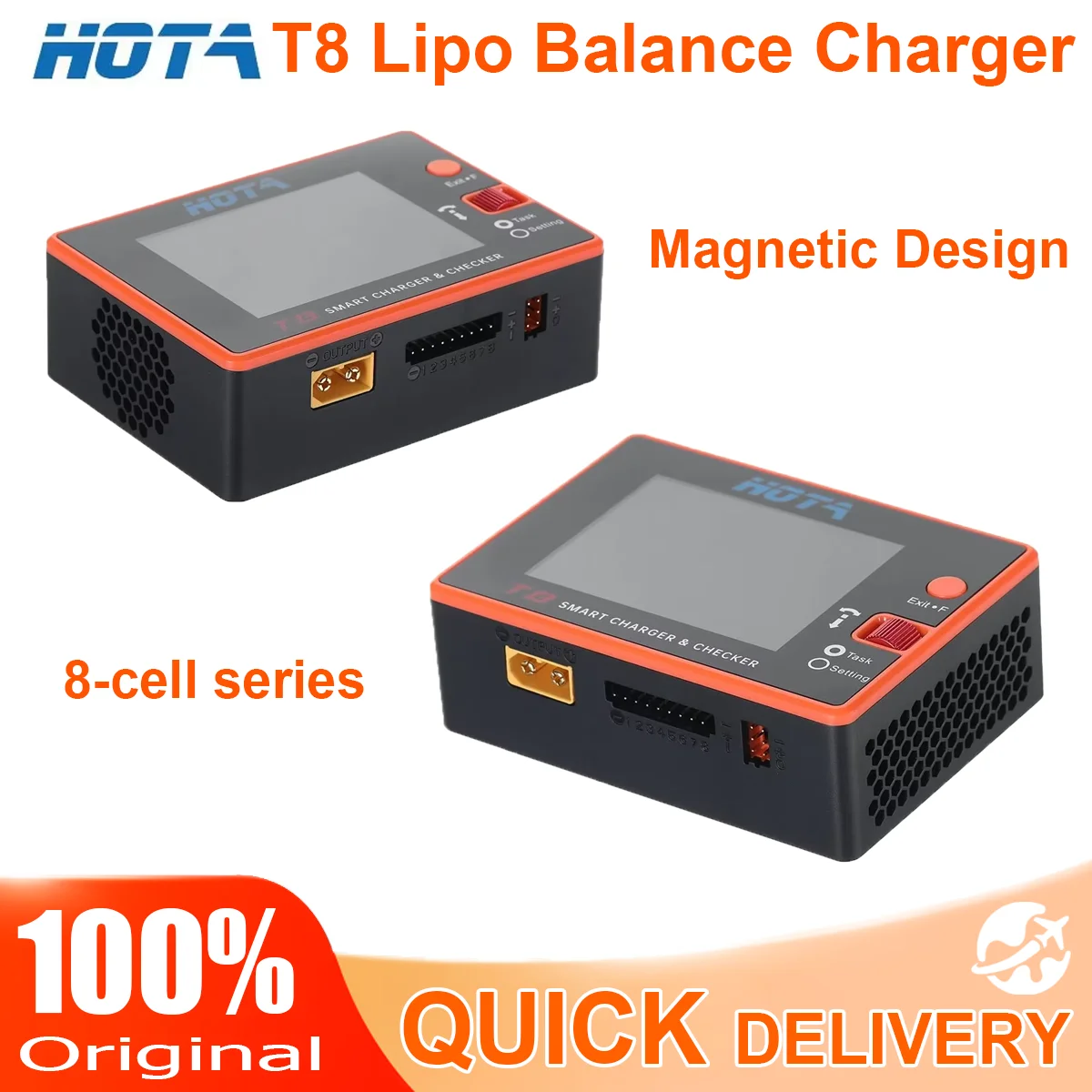 HOTA T8 650W 22A Smart Balance Charger, 8S LiPo Battery Charger, Magnetic Multi-Function Charger with Chinese & English Menu