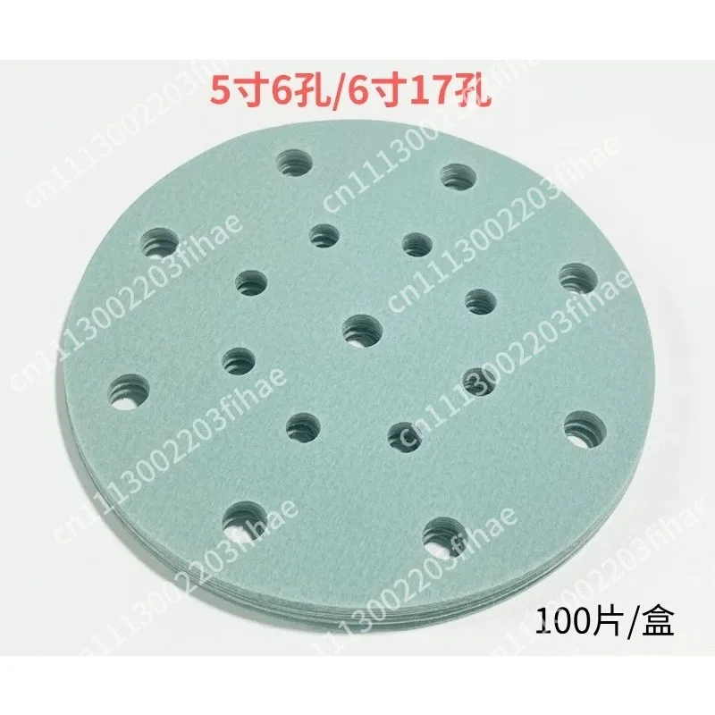 5 inch 6 hole dry sanding paper 6 inch 17 hole flocking disc green sandpaper car polishing self-adhesive
