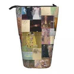 Klimt Collage Pen Box Student School Zipper Pen Bag Child Stationery Bag Pencase Vertical Retractable Pencil Case