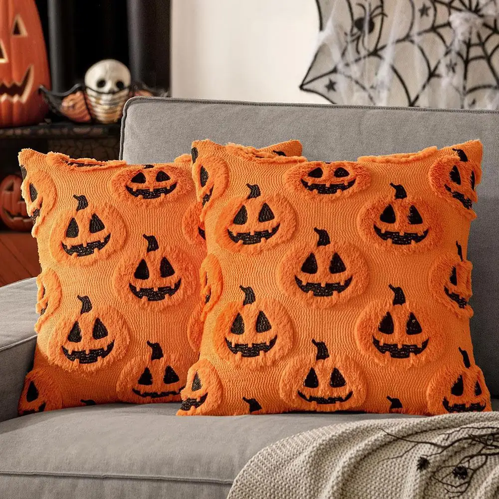 

45x45cm Throw Pillow Cover Square Pillow Cases Halloween Home Decor Pumpkin Plush Pillowcase Pillowslip Decorative Home Textile