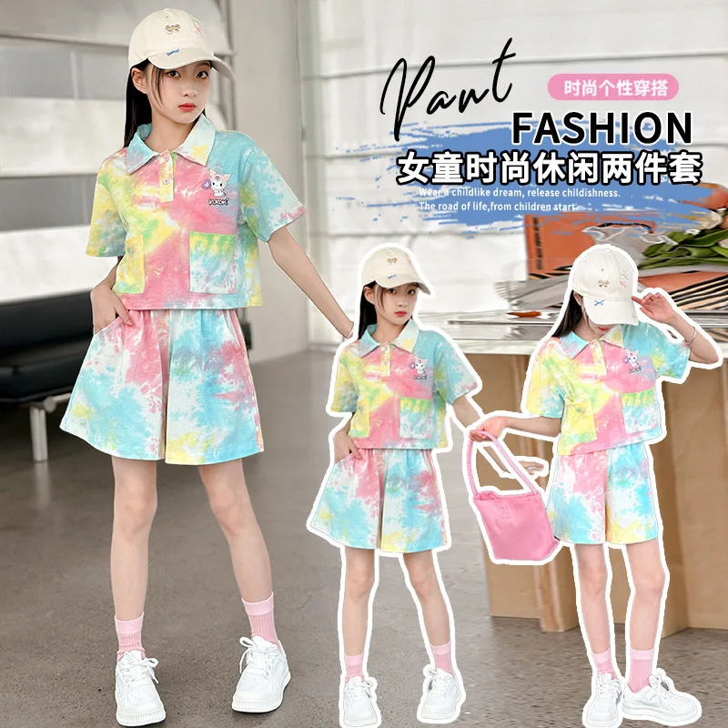 

Girls' Summer Knitted T-Shirt and Shorts Set, Best-selling Children's Clothing for Summer, Teen Casual and Sports Suits
