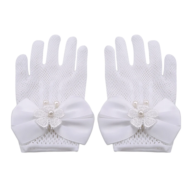 1 Pair Girls Kids White Lace Faux Pearl Fishnet Gloves Communion Flower Girl Bride Party Ceremony Accessories Fishnet Gloves