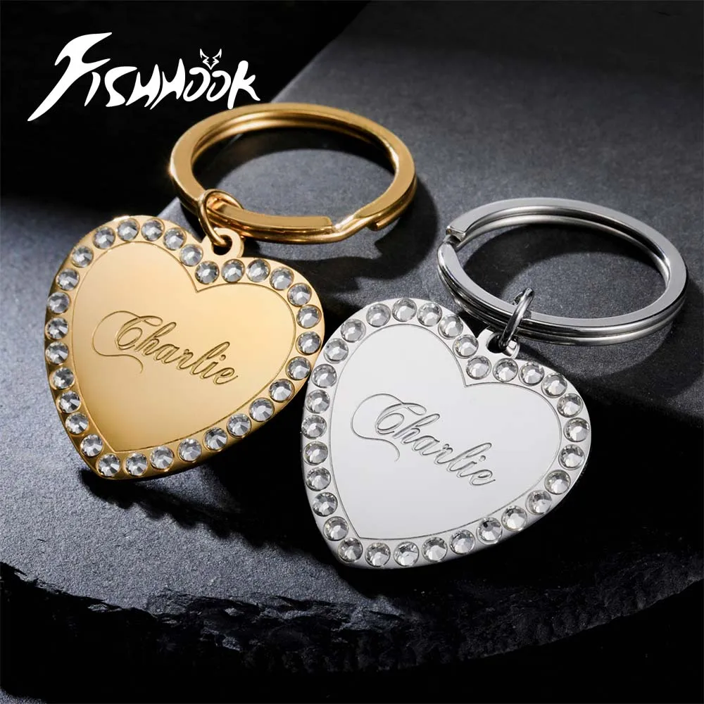 

Heart Keychain Personalized Custom Family Father Mother Day Gift For Women Men Couple Crystal Zircon Stainless Steel Key Ring