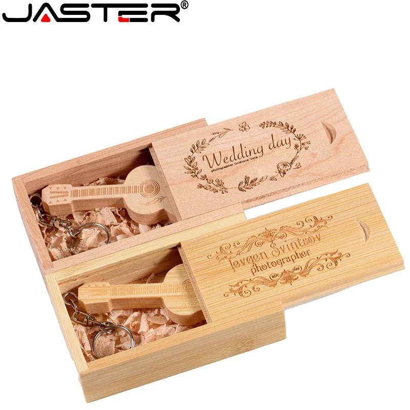 JASTER الخشب الغيتار محركات أقراص فلاش USB 128 جيجابايت شحن مخصص شعار القلم محرك 64 جيجابايت صندوق خشبي الذاكرة عصا الموسيقى الإبداعية هدية الزفاف