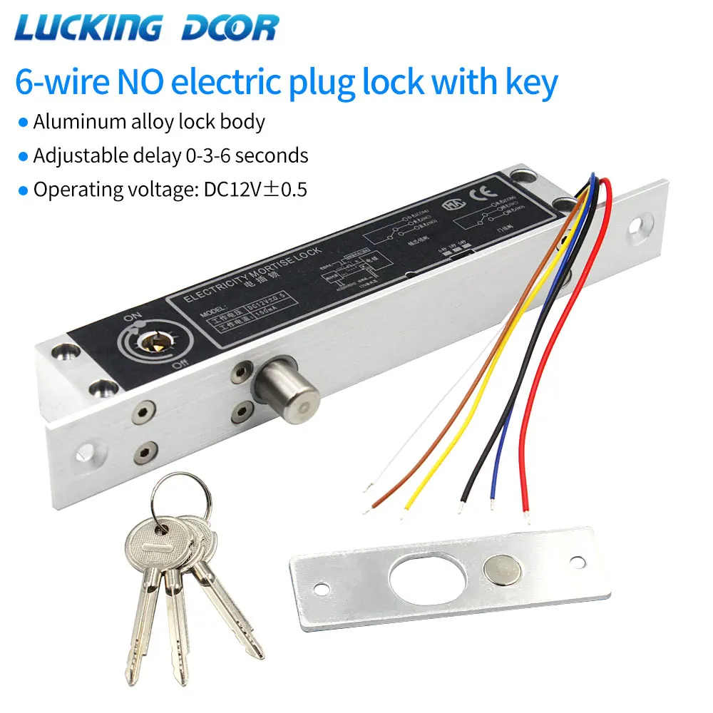 12V Fail Secure Electric Drop Bolt Lock for Electronic Door Access Control System Deadbolt Lock with Mechanical Key Time Delay