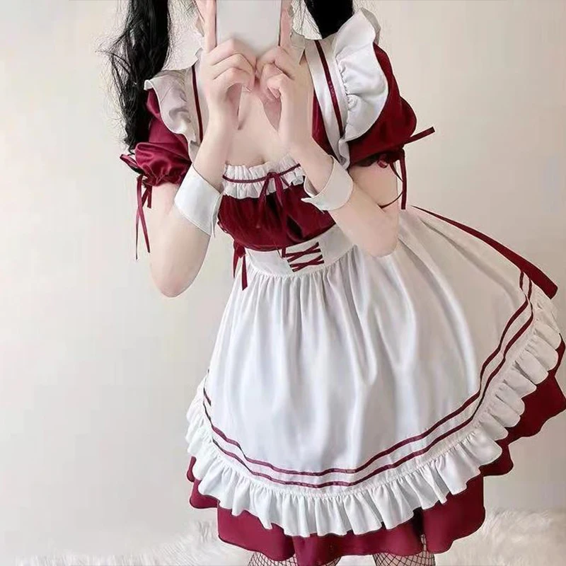 Cos Lolita Maid Outfit Student Daily Patchwork Puff Sleeve A-line Mini Dress