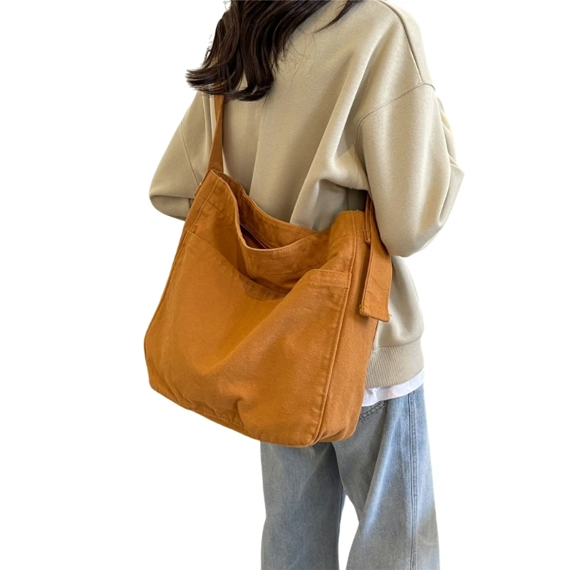 

Women Casual Canvas Crossbody Bag Teen Girl Student Large Capacity School Bookbag Solid Color Shoulder Bag for Travel Shopping