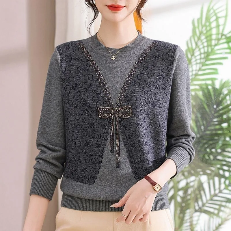 

Вязаная нижняя рубашка в китайском стиле с круглым вырезом, женский пуловер, осенне-зимний новый свободный темпераментный осенний свитер