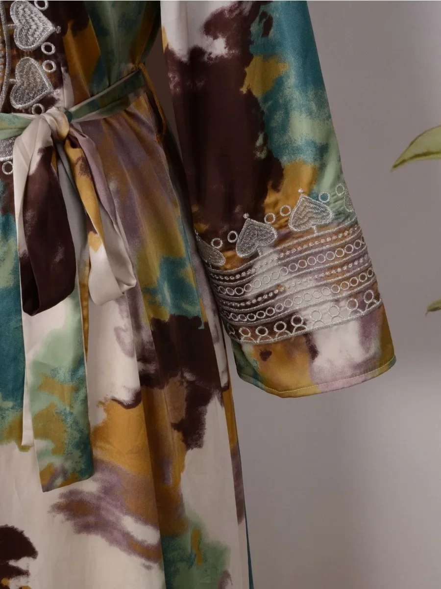 Eid Arab Muslim Party Dress For Women Abaya Embroidery Print Jalabiya Long Dresses Kaftan Vestidos Dubai Ramadan Gown Robe 2026 4