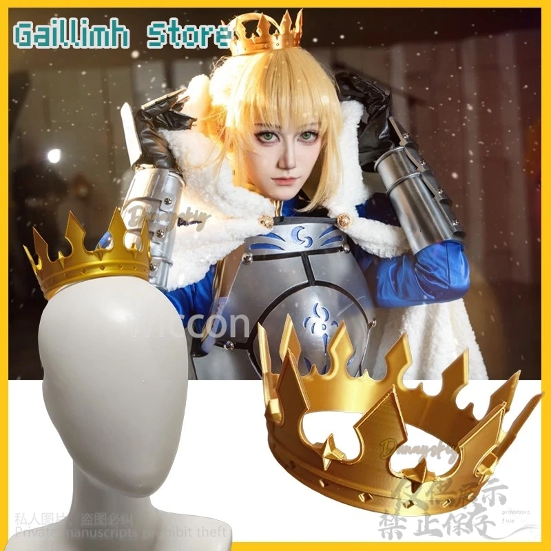 Juego de Anime Altria Pendragon Fate ssiSaber 3D corona de ácido poliláctico tocado dorado fiesta de cumpleaños personalizado