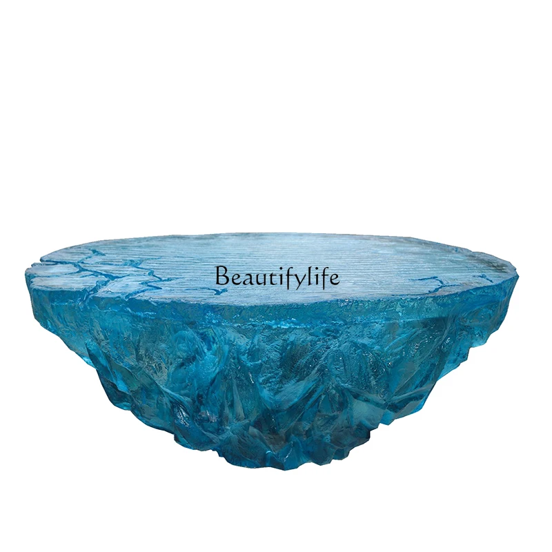 Nordic imitation rock round blue ocean resin coffee table art sculpture living room coffee table