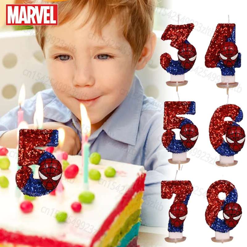 

Original Marvel Spiderman Candles Cartoon Themed 1-9 Years Old Happy Birthday Cake Decorations Candles for Boys Kids Party Gift